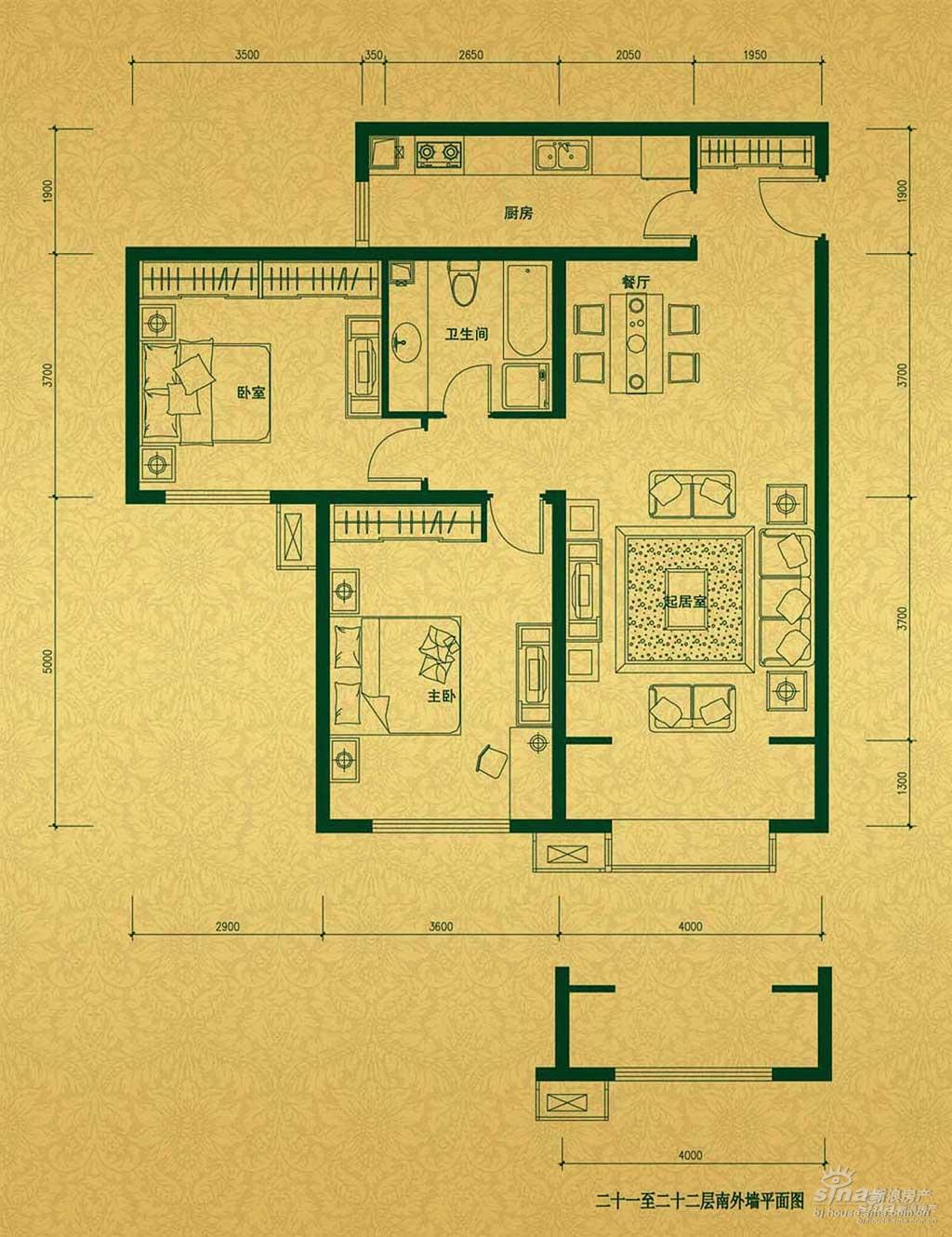 雍景四季 户型展示 b二室两厅一卫