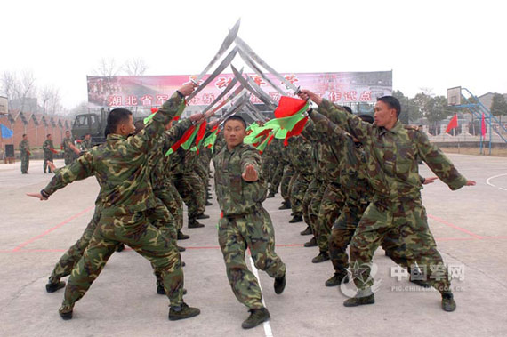 解放軍舟橋旅部隊表演刀術旗語操(圖)_新浪軍事_新浪網