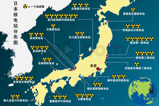 日本核电站分布示意图