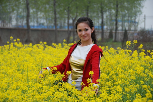 美女和油菜花