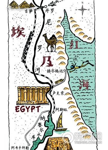 尼罗河地图手绘图片