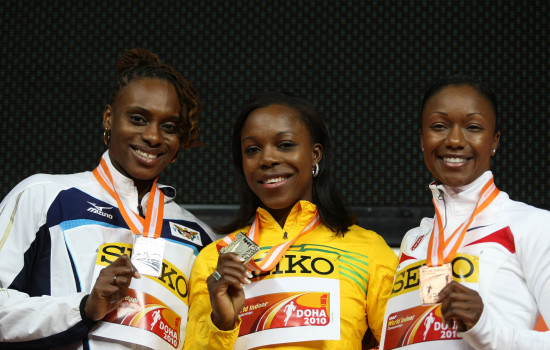 图文-多哈室内赛女子60米 三位女飞人展露笑容